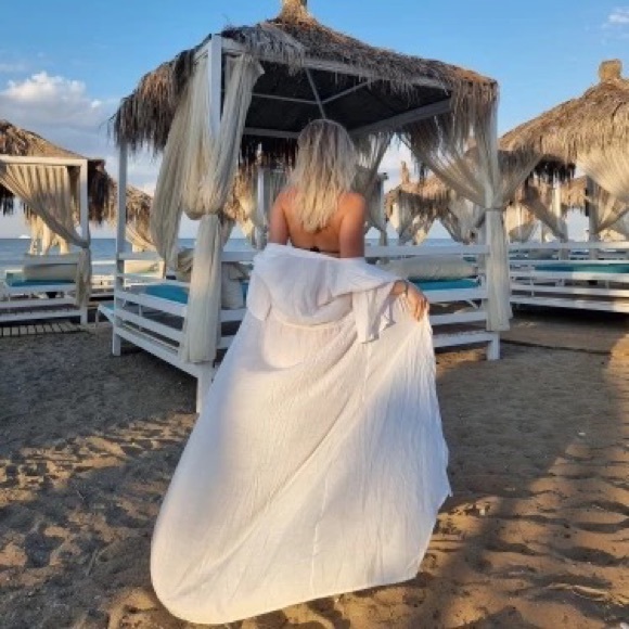 New Summer Bohemian White Gauzy Beach Long Maxi Dress Kimono - Picture 6 of 15